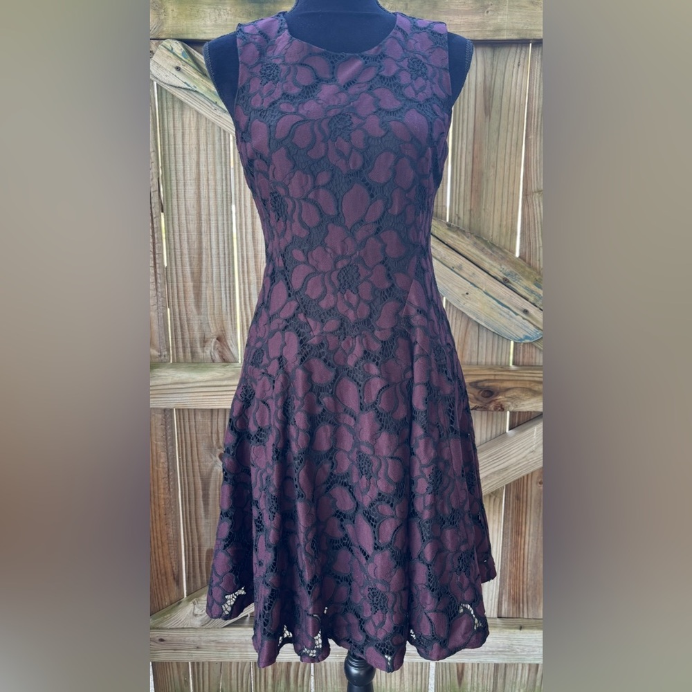 Tommy Hilfiger Plum Floral Lace Fit and Flare Midi Dress Size 6